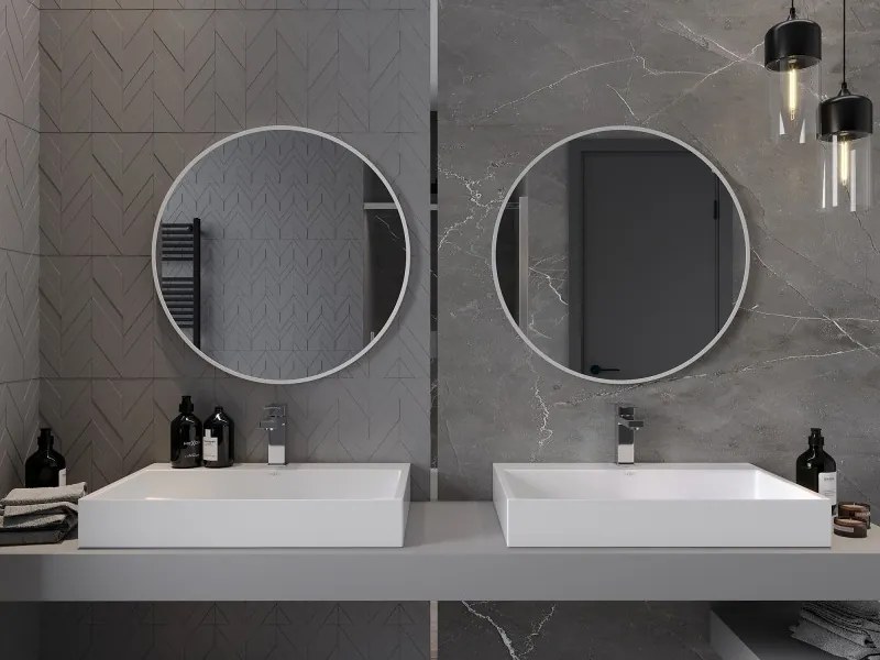 Mexen Loft oglindă pentru baie rotundă 70 cm, ramă albă - 9850-070-070-000-20