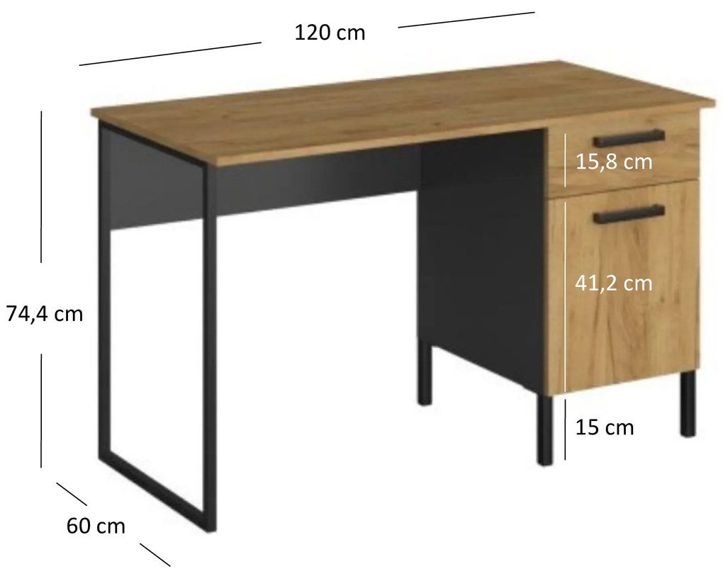 Masă de scris Shanna (Stejar craft auriu + antracit). 1053224