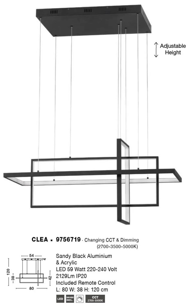 Lustra LED suspendata cu telecomanda design geometric CLEA neagra