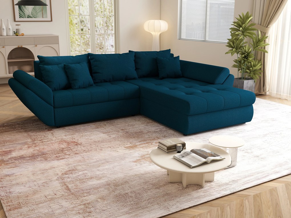 Colțar extensibil dumonde cu ladă de depozitare si sezut confortabil din spuma high-density, Loana Enjoy Petrol II 270x185 cm