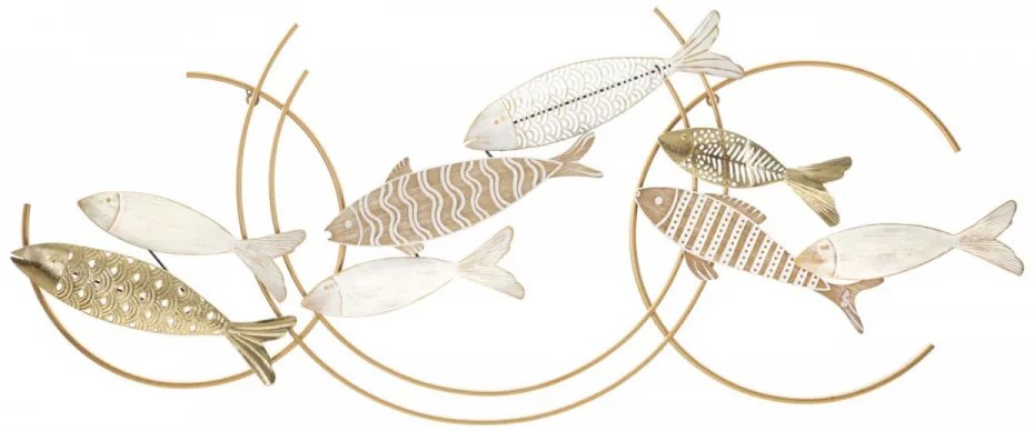 Panou decorativ maro/alb din metal si MDF, 143x5x61,6 cm, Fish Mauro Ferretti