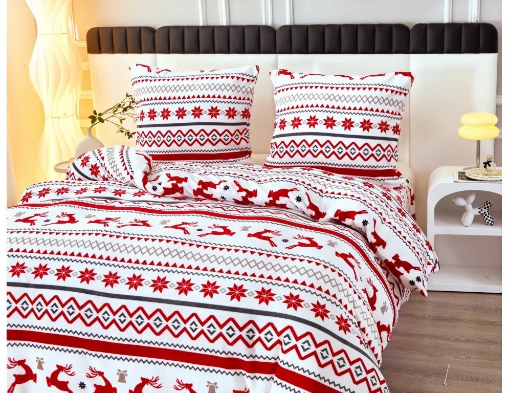Lenjerie de pat din microplus RETRO CHRISTMAS alb + cearceaf din microplus SOFT 90x200 cm alb