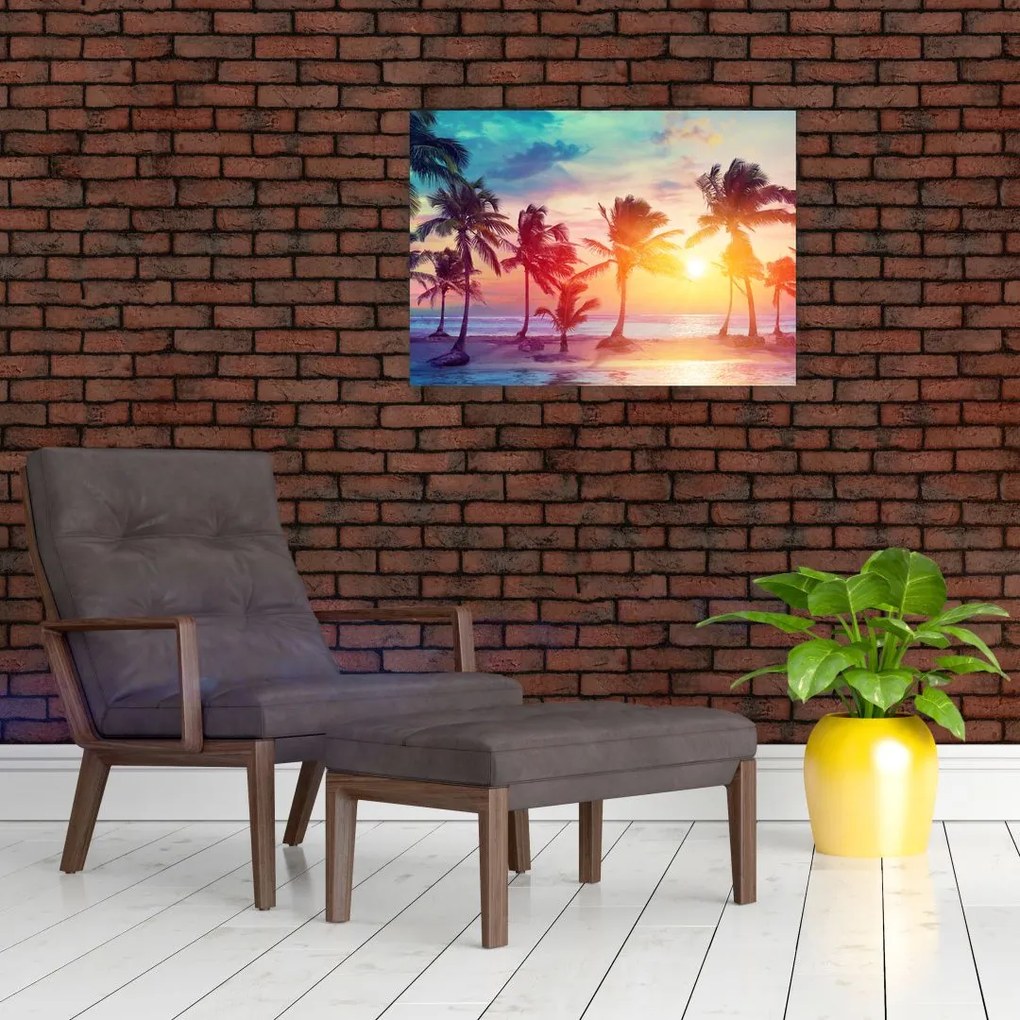 Tablou pe sticlă - Apus de soare tropical (70x50 cm)