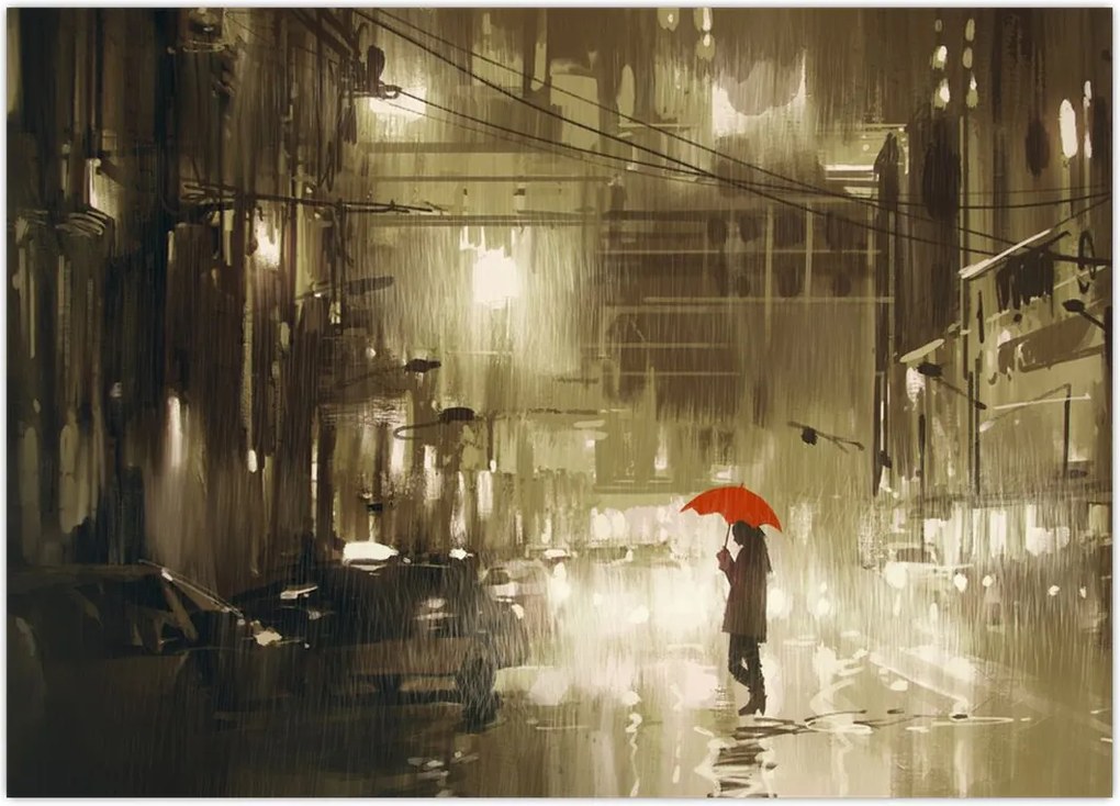 Tablou - Femeie într-o noapte ploioasă (70x50 cm)