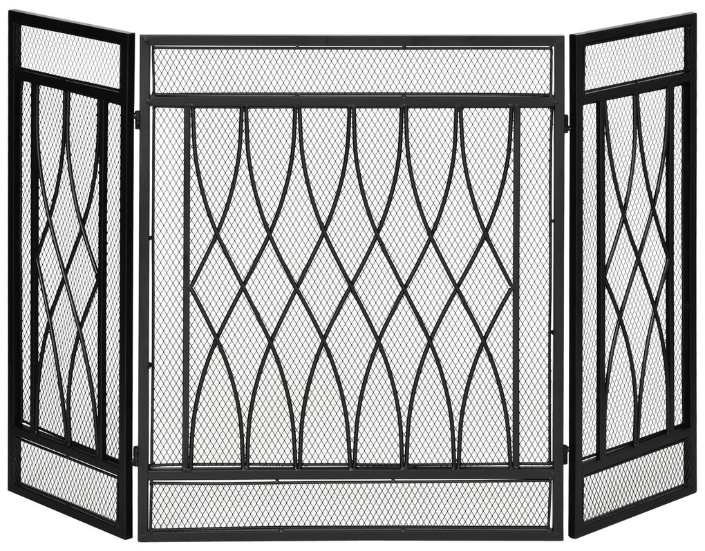 HOMCOM Grilă de protecție pentru șemineu - Paravan larg pentru șemineu sau sobă - Protecție contra scânteilor - barieră de siguranță - 3 panouri pliabile - metal negru | Aosom Romania