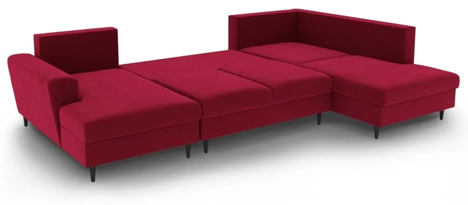 Colțar roșu extensibil, cu spațiu de depozitare cu tapițerie din catifea (cu colț pe partea dreaptă-în formă de "U") Kyoto – Cosmopolitan Design