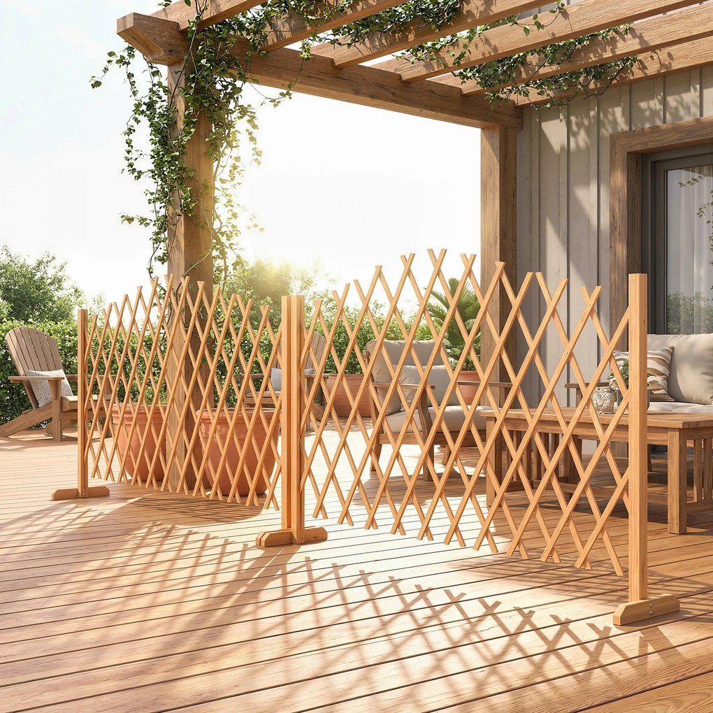 Outsunny Gard de delimitare Set 2 grilaje tip foarfecă extensibile, barieră autoportantă cu picioare 180 x 30 x 103 cm Maro | Aosom Romania