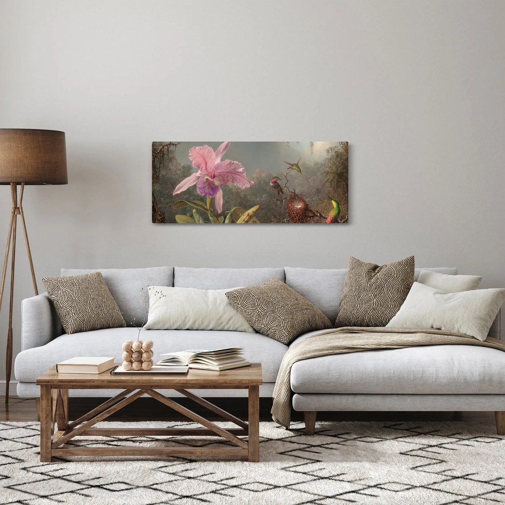 Tablou - Martin Johnson Heade, Cattleya Orchid and Three Hummingbirds, reproducere (120x50 cm)