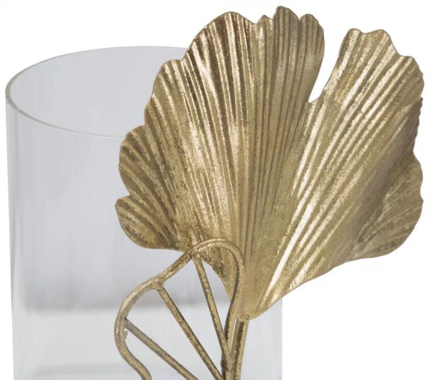 Decoratiune cu suport pentru lumanare aurie din metal, 17x12x21 cm, Leaf Mauro Ferretti