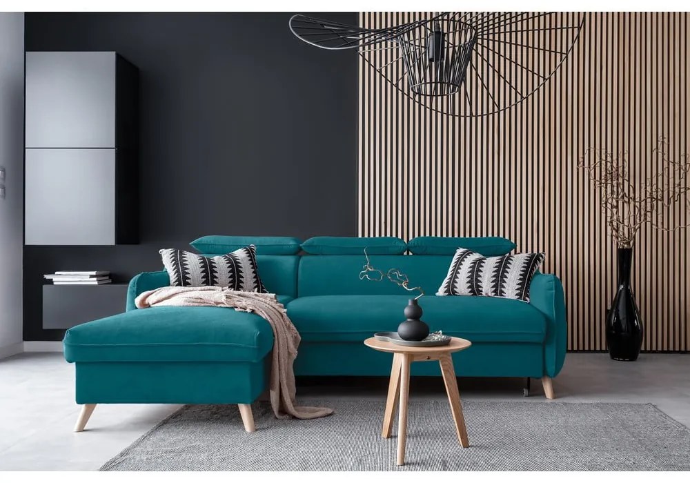 Colțar turcoaz extensibil cu tapițerie din catifea (cu colț pe partea stângă ) Sweet Harmony – Miuform