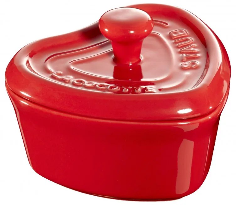 Vas de copt ceramic formа de inimа Staub 40511092, Pentru briose si sufleuri, 10 cm, 200 ml, Pana la 300°C, Rosu