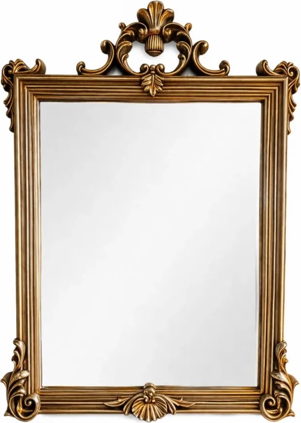 Oglindă decorativă de perete, ramă aurie antichizată, 60x90 cm