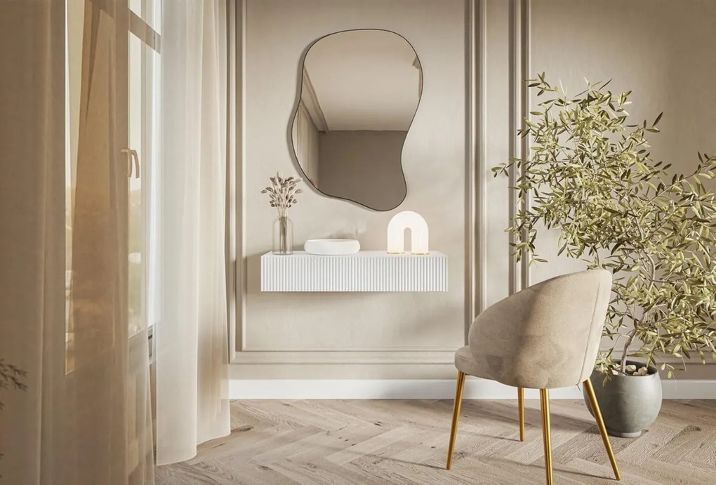 MAA42 - Masuta Consola suspendata Alba, 90 / 110 cm, masa de toaleta cu 1 / 2 sertar(e), cosmetica machiaj, vanity