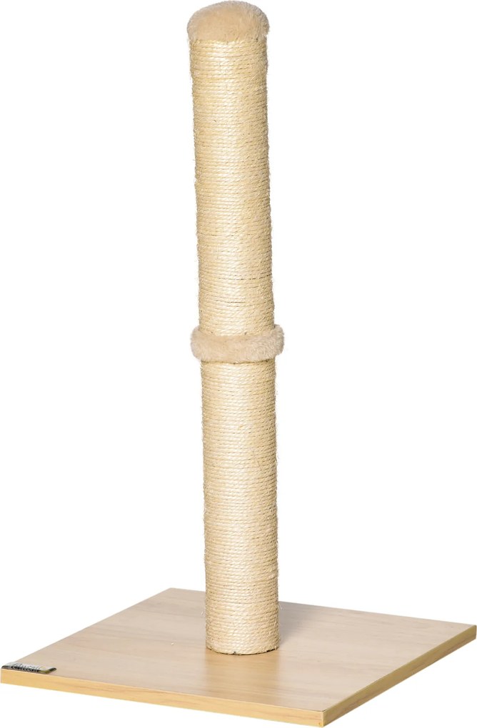 PawHut Stâlp de Zgâriat pentru Pisici cu Bază din PAL, 34x34x60 cm, Bej | Aosom Romania