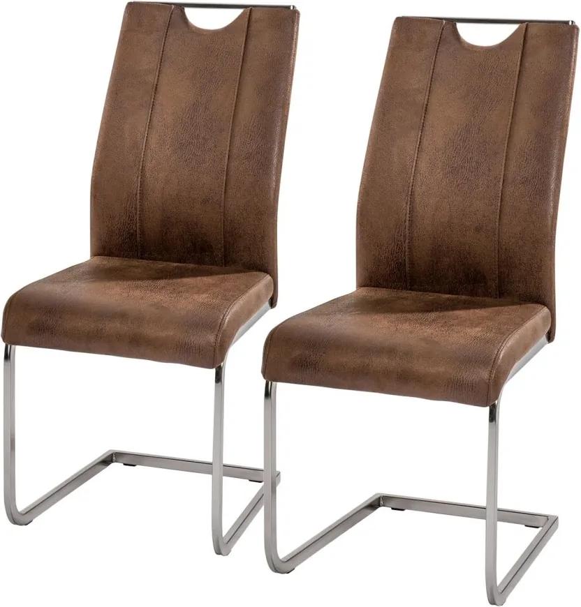 Set de 2 scaune Scalea imitatie piele/metal, maro, 43 x 102 x 58 cm