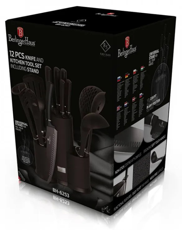 Set cutite otel inoxidabil si ustensile de bucatarie (12 piese) Black Royal Collection Berlinger Haus BH 6253