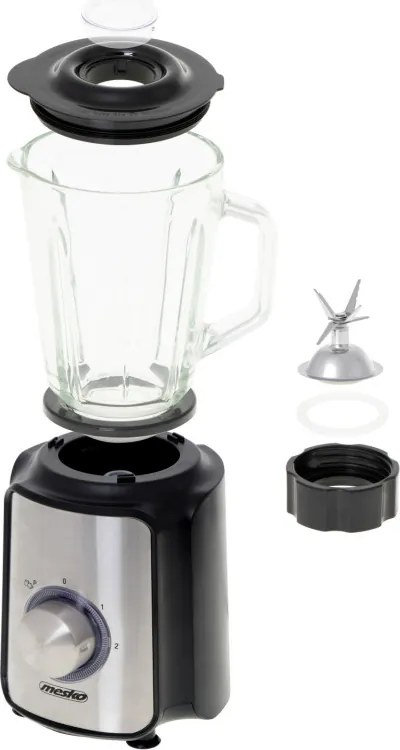 Blender Mesko MS 4080, 1200 W, 1,5 l, 21 000 rpm, 6 lame, 2 viteze + funcție puls, capac cu orificiu, inox/negru