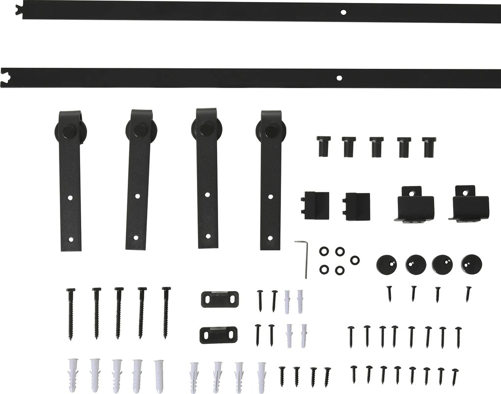 HOMCOM Set complet pentru ușă glisantă de 183 cm cu sistem de ghidaj pentru podea, șină de alunecare pentru ușă, role de alergare pentru sistem de ușă culisantă din lemn unic | Aosom Romania
