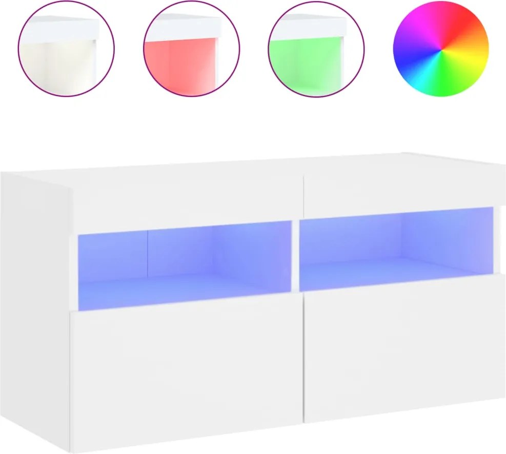 vidaXL Comodă TV de perete cu lumini LED, alb, 80x30x40 cm
