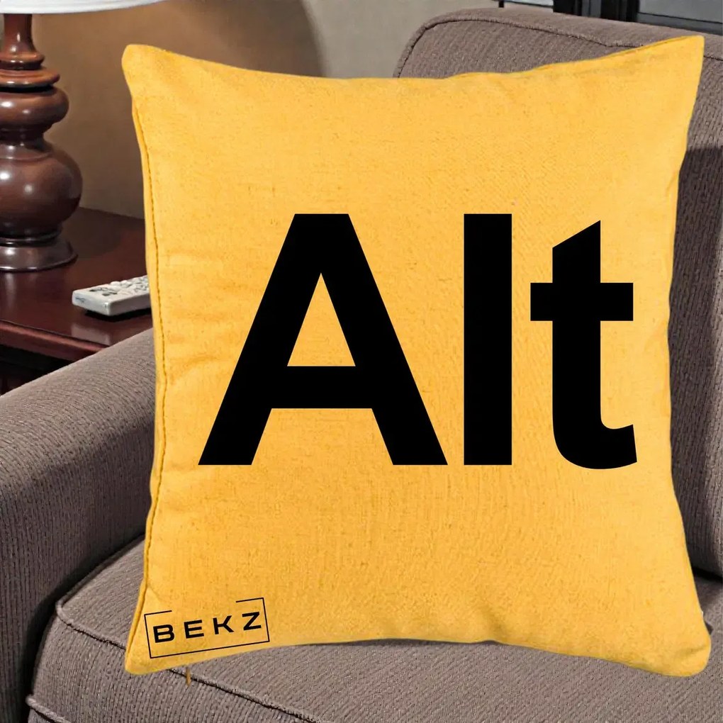 Perna Personalizata Tasta Alt Tipografie Bold, 40x40 cm, Galben, Husa Detasabila, Perna Inclusa, BEKZ®