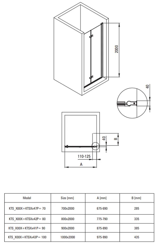 Usa sticla dus rabatabila 70 cm neagra Deante Kerria plus 700x2000 mm