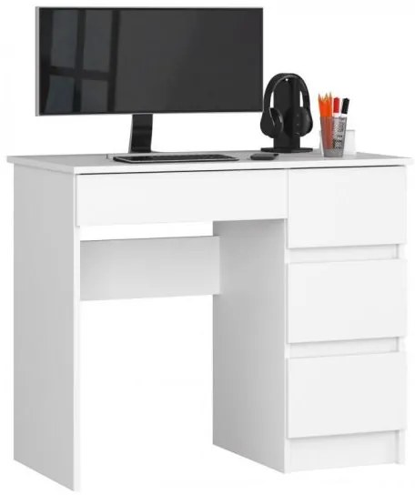 Birou calculator, placa laminata, 4 sertare, dreapta, alb, 90x50x77 cm