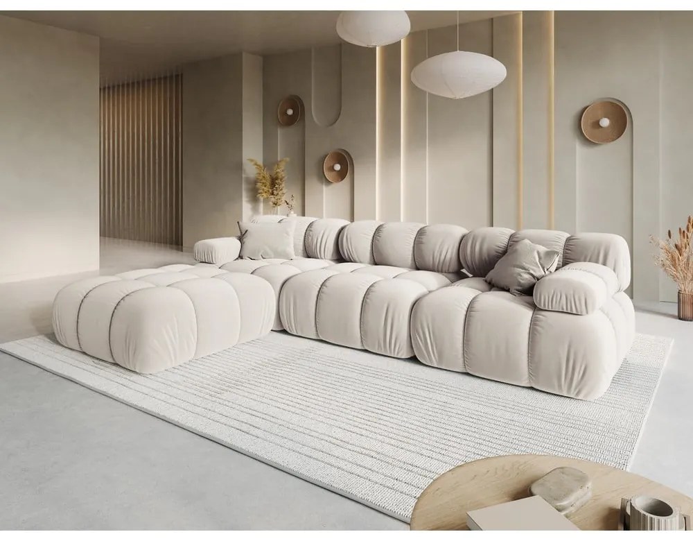 Colțar modular bej cu tapițerie din catifea (cu colț variabil) Bellis – Micadoni