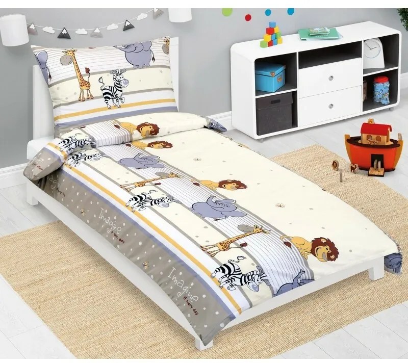 Lenjerie de pat din bumbac pentru copii BellatexJunior Safari bej, 140 x 200, 70 x 90 cm