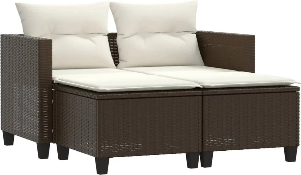 vidaXL Canapea de grădină cu 2 locuri și taburete, maro, poliratan