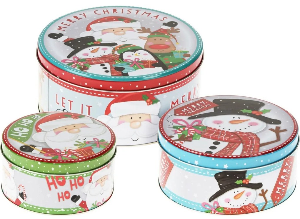 Set de 3 cutii metalice de Crăciun Santa's Friends