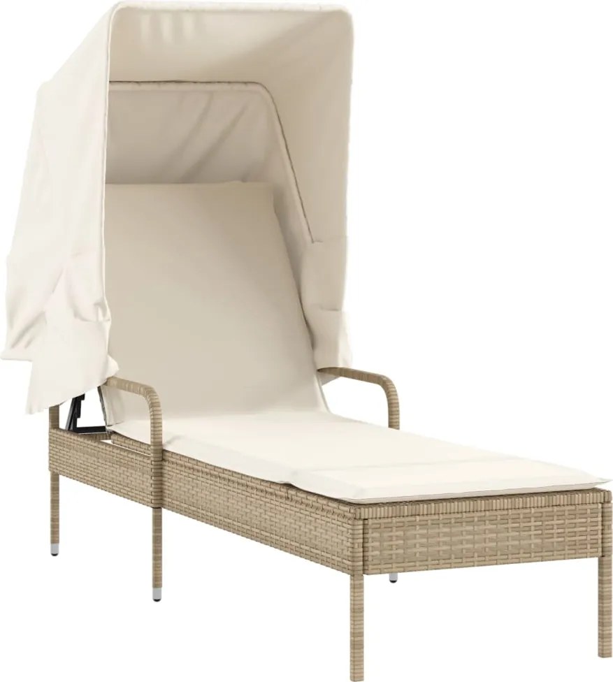 vidaXL Șezlong cu baldachin, bej, poliratan