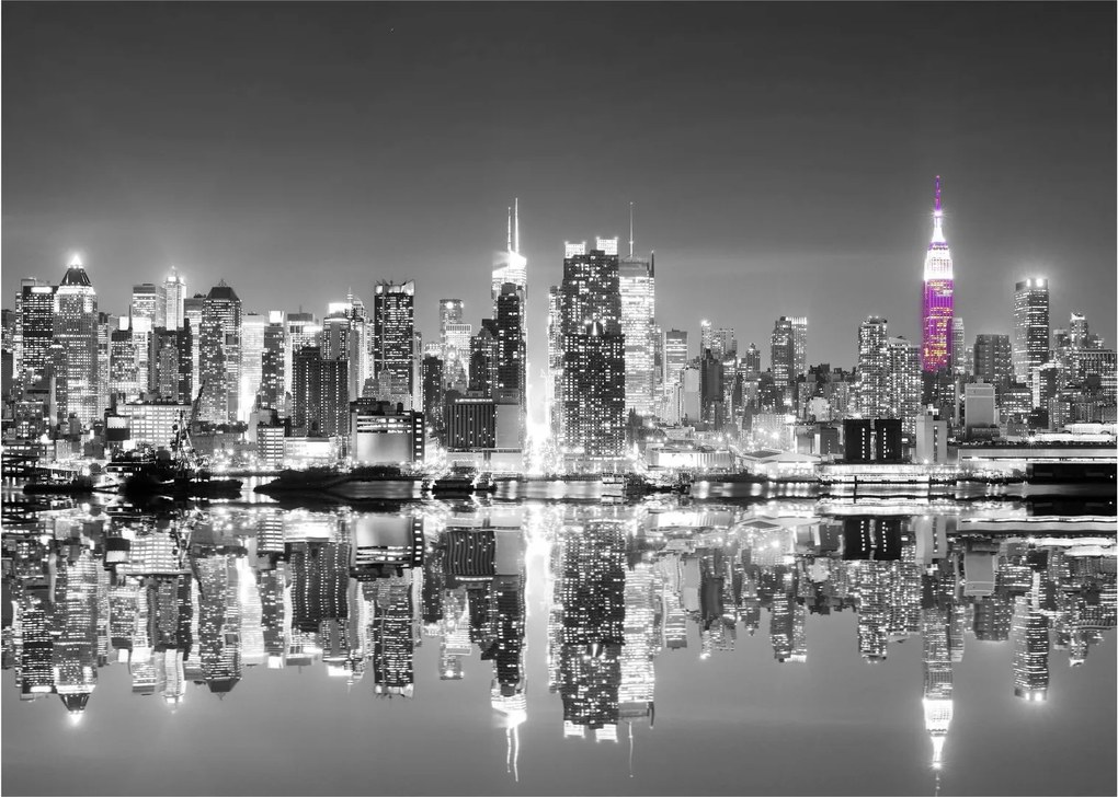 Tablou pe sticlă - New York și zgârie-norii mov (70x50 cm)