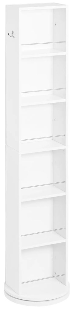 kleankin Mobilier coloană de baie pivotant cu oglindă 6 rafturi 36 x 36 x 171 cm alb | Aosom Romania