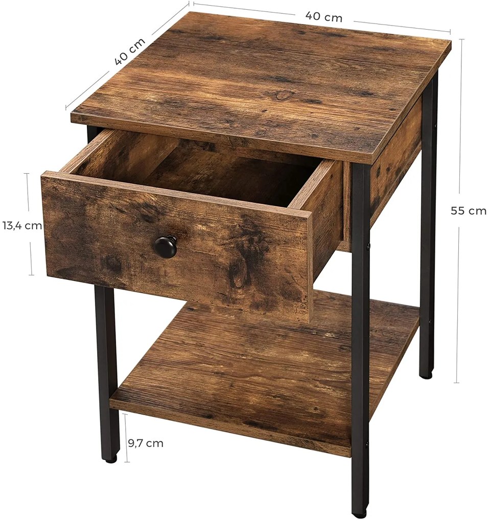 Masuta cu sertar TAYLOR 40x40 cm, rustic maro