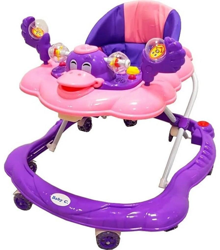Premergator reglabil in 3 trepte NOVOKIDS™ Baby C, cu melodii, roti silentioase din silicon, Ratusca, Pliabil, Mov