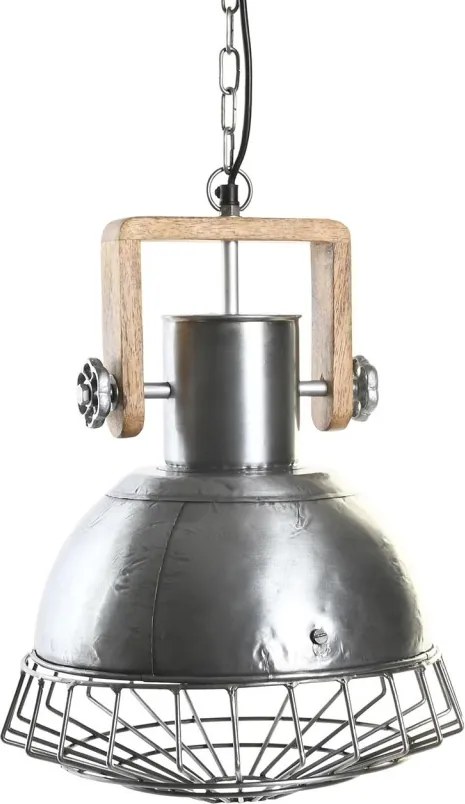 Lustră suspendată din metal și lemn de mango, argintiu și maro, finisaj patinat, 44 x 31 cm, „Riom”