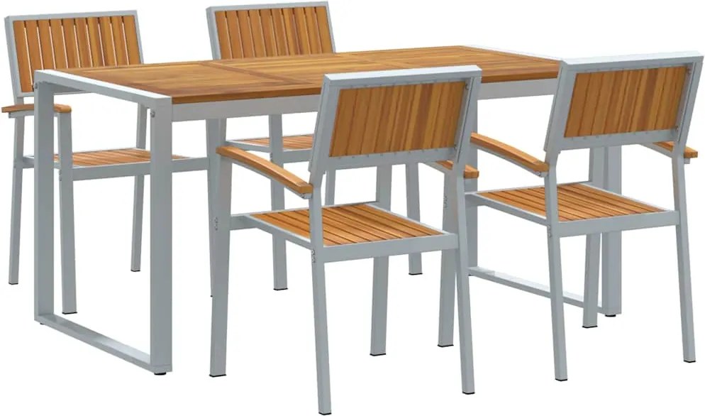 vidaXL Set de masă pentru grădină 5 pcs Gri Lemn Solid de Acacia