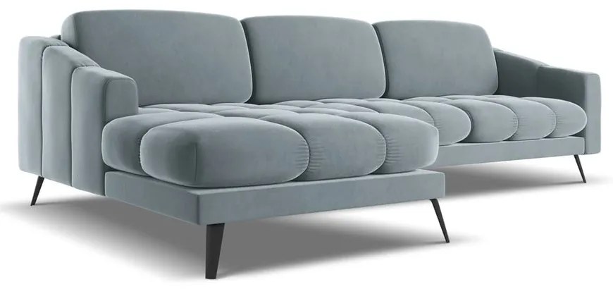 Colțar albastru deschis cu tapițerie din catifea (cu colț pe partea stângă) Nalu – Makamii