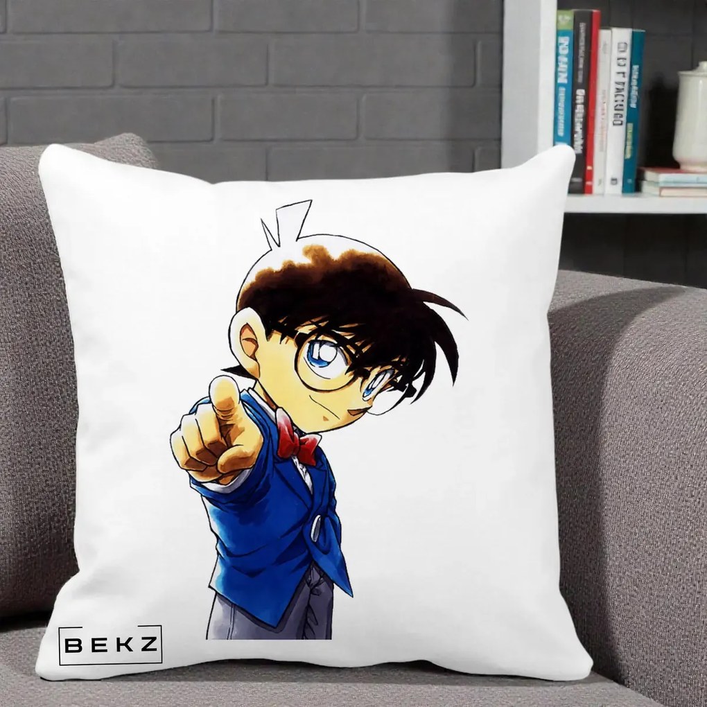 Perna Personalizata Detective Conan Conan Arata, 40x40 cm, Alba Mata, Husa Detasabila, Perna Inclusa, BEKZ®