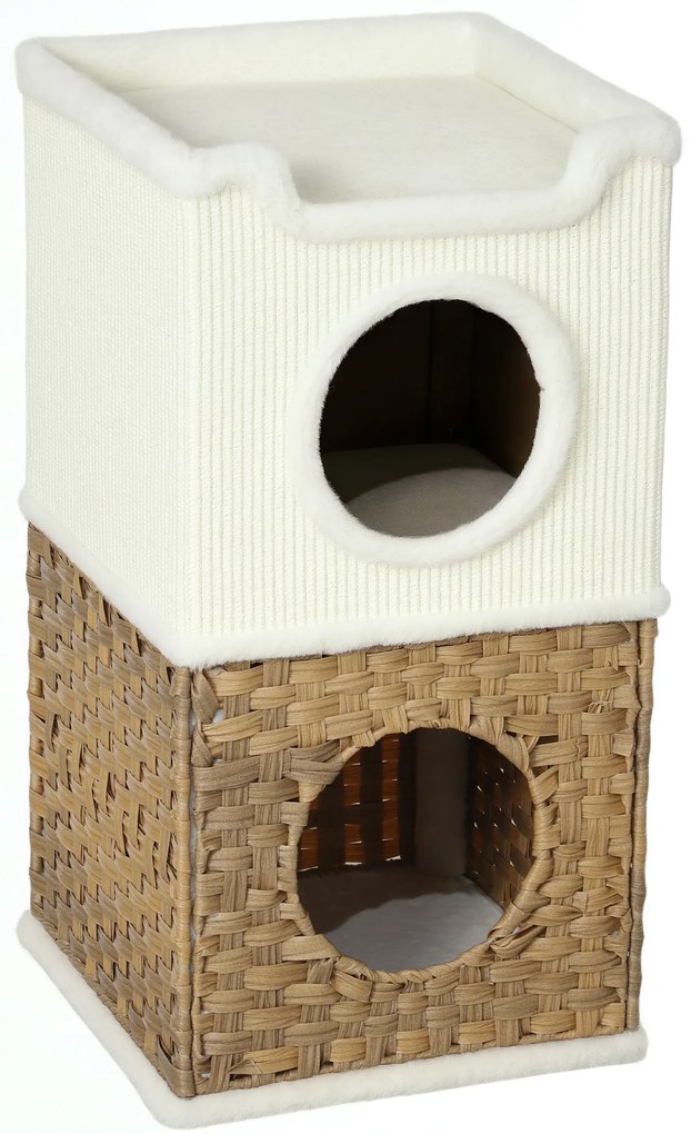 PawHut Casa pentru pisici de interior cu 3 nivele, casa pentru pisici cu zgâriere din sisal pentru zgâriere 41 x 41 x 75,5 cm, crem | Aosom Romania