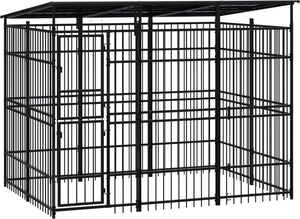 vidaXL Padoc pentru câini de exterior cu acoperiș, 5,53 m², oțel