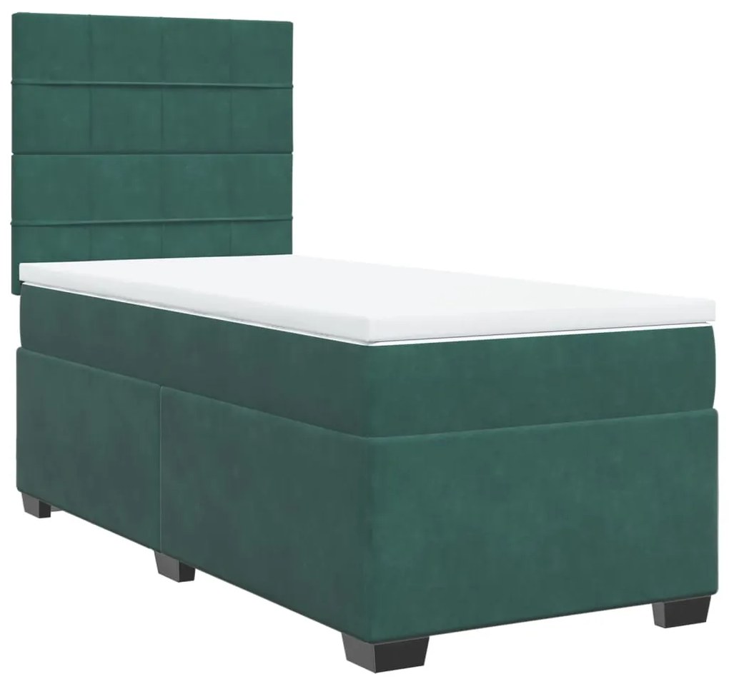 3290813 vidaXL Pat box spring cu saltea, verde închis, 90x200 cm, catifea