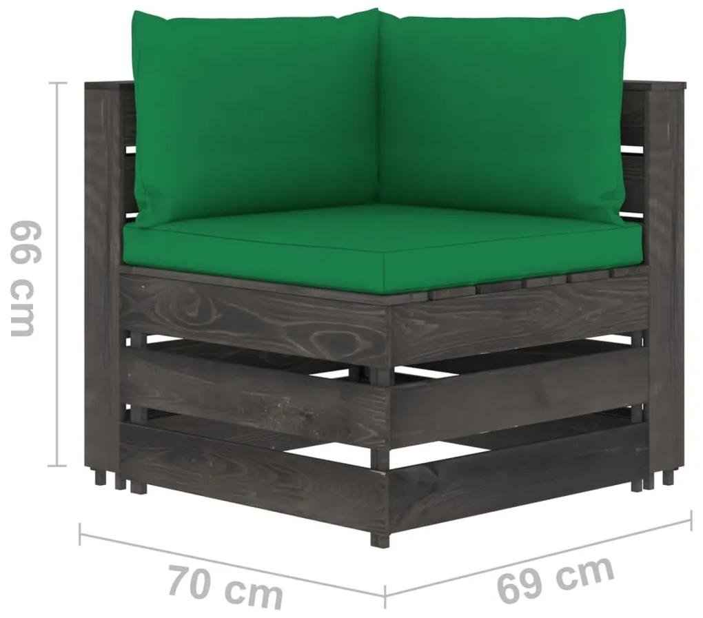 Set mobilier de gradina cu perne, 6 piese, lemn gri tratat Verde si gri, 6