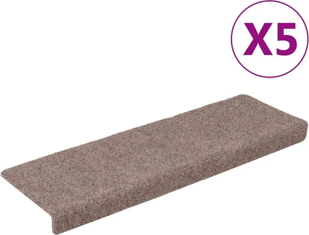 vidaXL Covorașe autoadezive pentru scări, 5 buc., 65x21x4 cm, margini dreptunghiulare, maro deschis