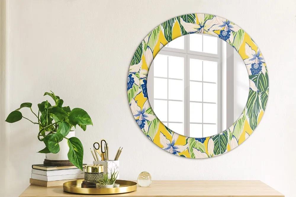 Oglinda rotunda imprimata Orhidee albastre și galbene
