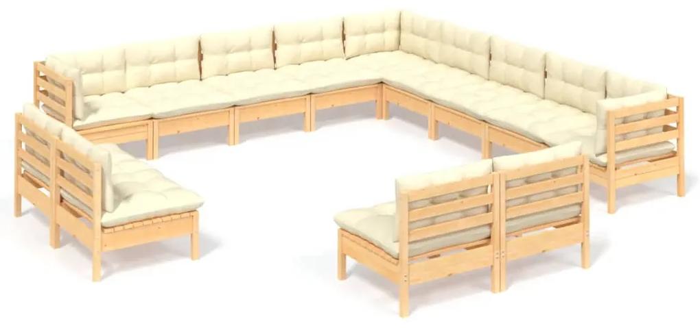 3096887 vidaXL Set mobilier grădină cu perne crem, 13 piese, lemn masiv de pin