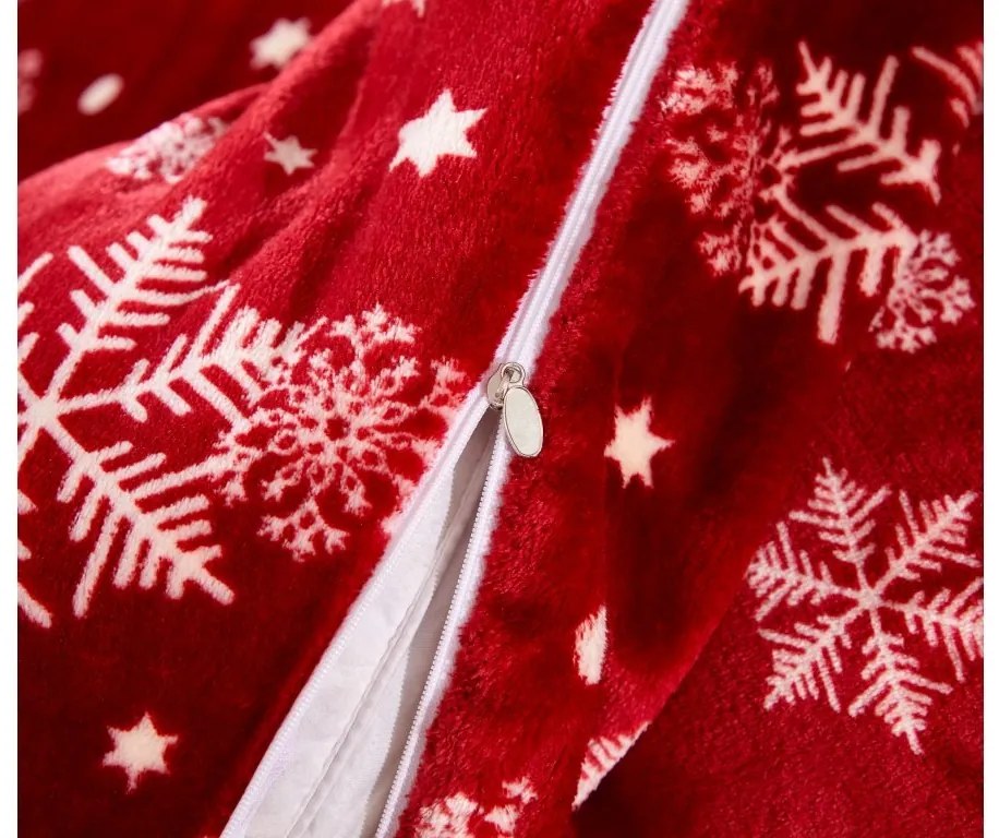 Set Lenjerie cocolino SNOWFALL rosu + Cearsaf Cocolino microplus SOFT 180x200 cm alb, pat dublu