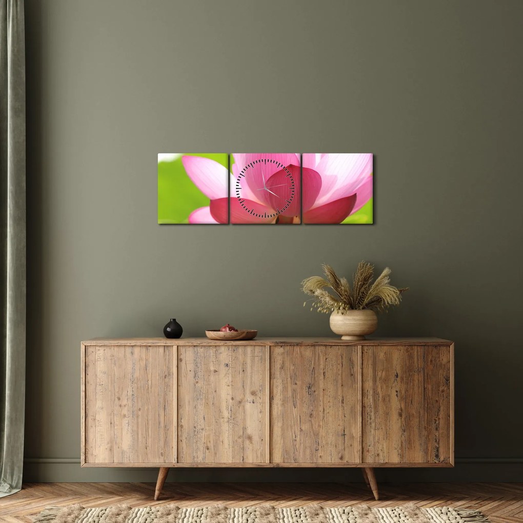 Tablou cu flori de lotus (cu ceas) (90x30 cm)