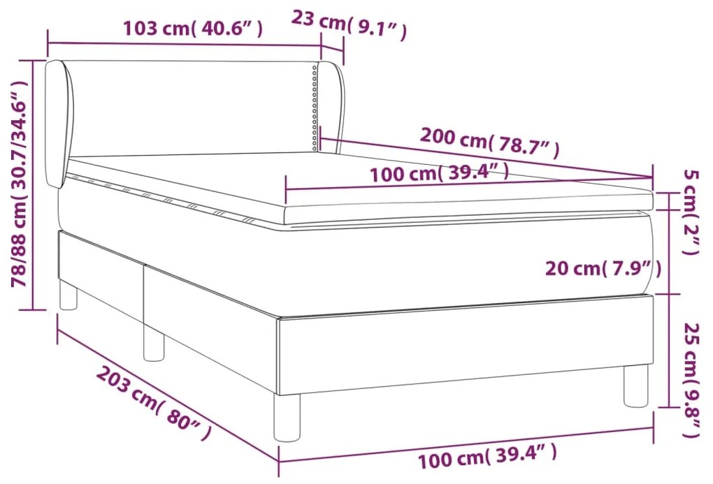 Pat box spring cu saltea, alb, 100x200 cm, piele ecologica Alb, 100 x 200 cm, Culoare unica si cuie de tapiterie