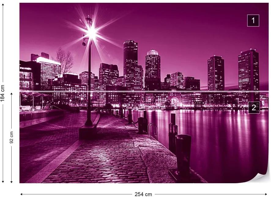 GLIX Fototapet - Pink City Skyline Boston Vliesová tapeta  - 254x184 cm